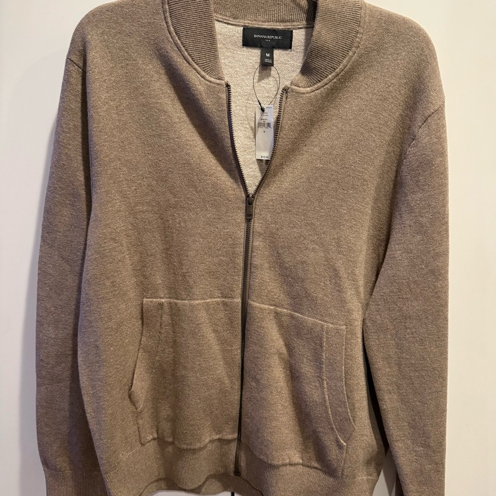 NWT Banana Republic Men's Tan Sweater Bomber Jacket